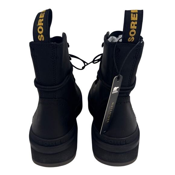 Sorel Hi-Line Lace Combat Boot Women's 8 Waterproof Jet Black Leather Low Heel - Picture 6 of 11